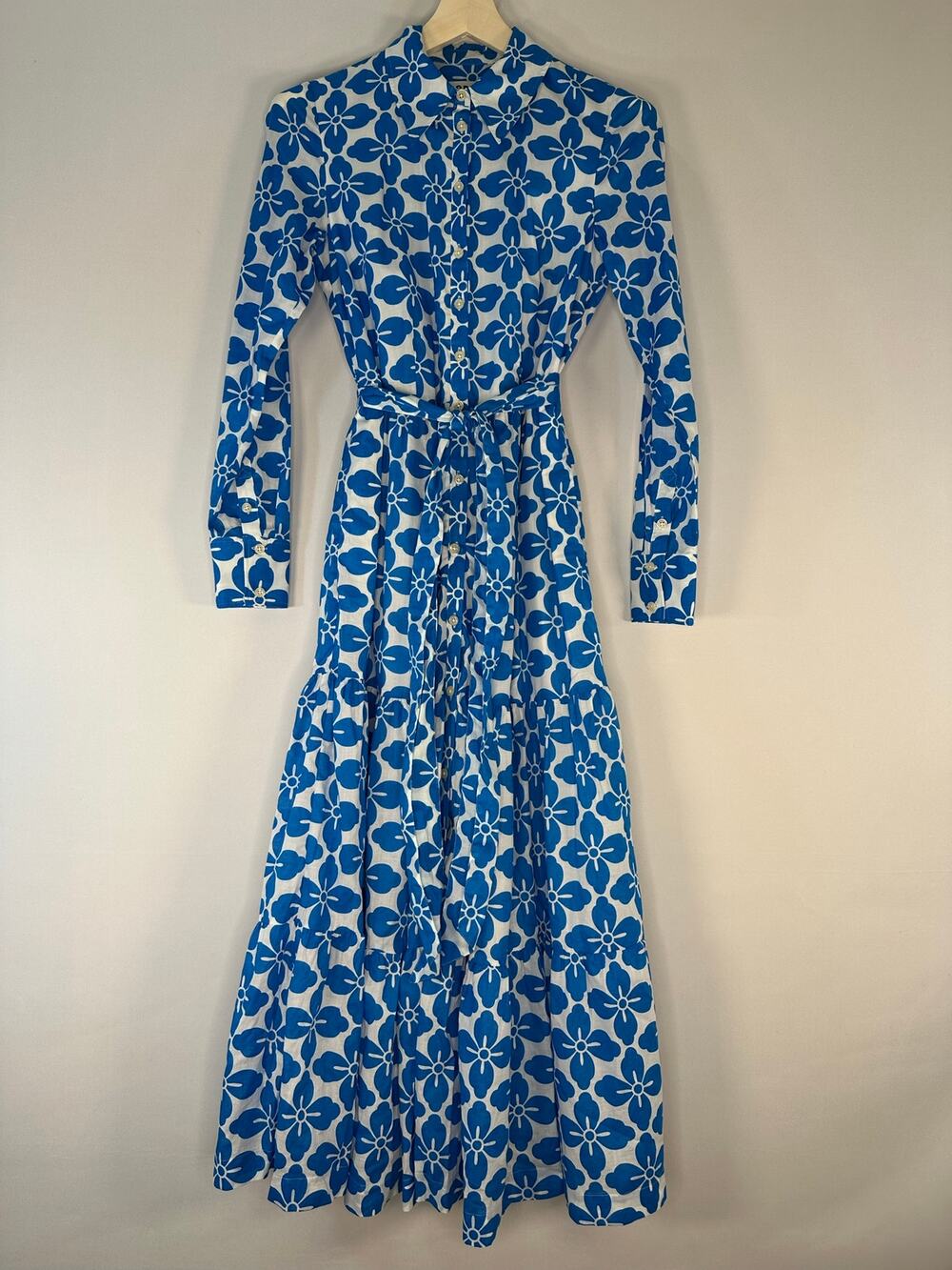 Boden Flo Cotton Midi Shirt Waist Tiered Dress Size 8